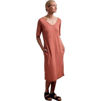 Celtic & Co. Linen Blend V-Neck Midi Dress in Redwood at Nordstrom, Size 14
