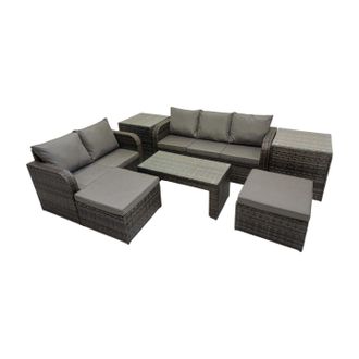 Fimous 3 Seater Sofa Love Sofa Coffee Table with 2 Footstools 2 Side Tables in Dark Grey