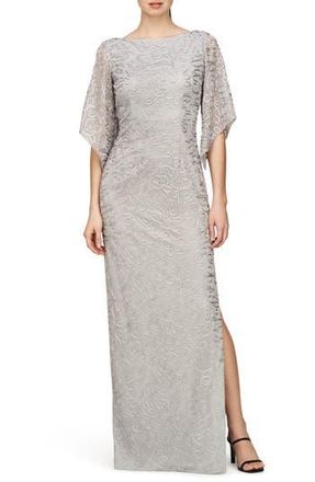 JS Collections Camile Flutter Sleeve Column Gown in Silver Mist at Nordstrom Rack, Size 6