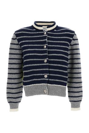 Barrie Multicolor Striped Jewel Button Wool-Cashmere Cardigan
