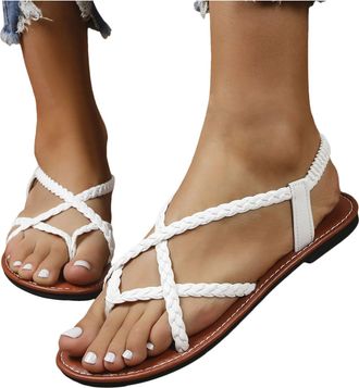 Generic Womens Flat Sandals Strappy Dressy Ankle Strap Casual Summer Thong Sandals for Beach