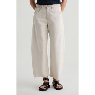 AG - Adriano Goldschmied Hattie Raw Hem High Waist Crop Barrel Jeans in Opal Stone at Nordstrom, Size 30