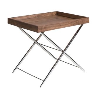 Angel Cerd&aacute; Rectangular Corner Table Walnut Veneer & Chrome Legs in Brown