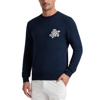 Vilebrequin Men Crewneck Cotton and Cashmere Sweater Turtle in Navy at Nordstrom, Size Xx-Large