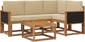 vidaXL Conjunto De Sof&aacute;s De Exterior 5 Uds. Natural Y Beige Poli&eacute;ster Vidaxl