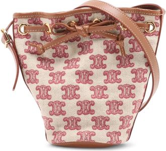 Celine Pre-owned Celine Micro Triomphe Embroidered Canvas Drawstring Bucket Bag Ladies QNG65FQRO2PN6V9R