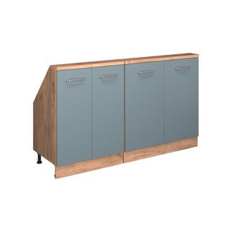 Vicco Armario De Cocina Para Techo Inclinado R-line, Roble Azul-gris-dorado, 140 Cm Lote De 2, Vicco