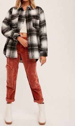 Hem & Thread Plaid Oversized Shacket In Black Multi
