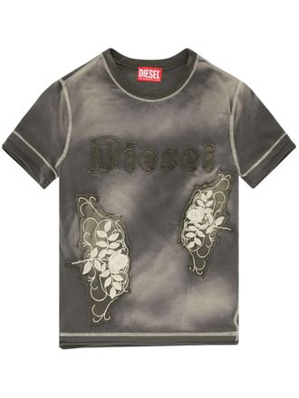 Diesel T-Uncut appliqu&eacute; faded T-shirt - women - Cotton/Spandex/Elastane - M - Green