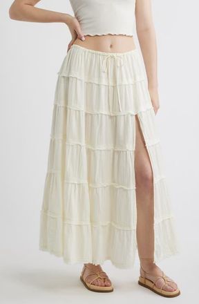 BDG Nova Tiered Gauze Midi Skirt in White at Nordstrom, Size X-Large