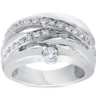Pompeii3 3/4 ct Diamond Womens Wide Solitaire Right Hand Ring 14k White Gold Multirow Size Selectable