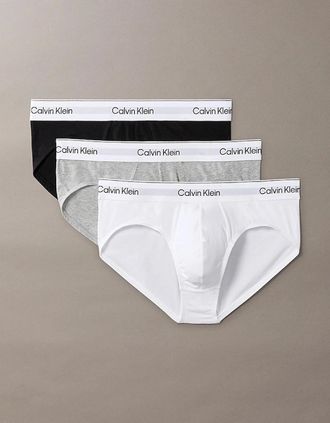 Calvin Klein Mens Calvin Klein 3 Pack Icon Cotton Stretch Mens Hip Briefs - Grey Heather/White/Black - Size: 37/36/32
