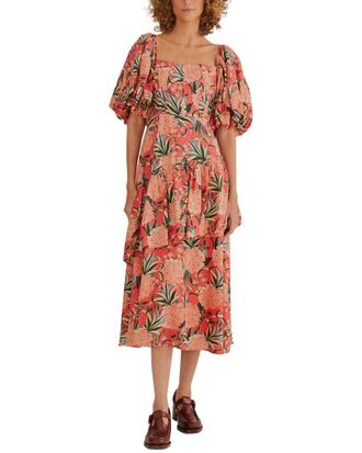 Farm Rio Farm Rio Pineapple Bloom Cut Out Midi Dress