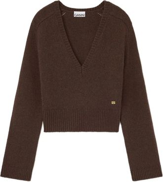 Ganni Maglione con scollo a V - Marrone