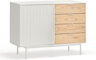 Teulat Aparador 1 puerta 4 cajones blanco y roble