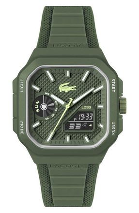 Lacoste LC33 Ana-Digi Silicone Strap Watch, 44mm x 50mm in Khaki Green at Nordstrom