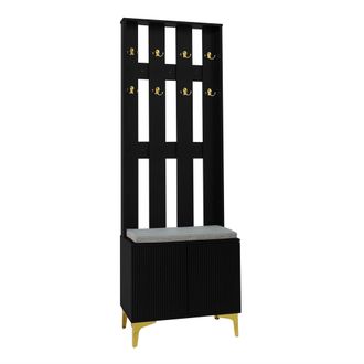 STILVORA Mueble De Entrada Con 2 Puertas, Estantes Ajustables Y Banco Zapatero, Push-to-open, Negro Y Oro, 60,5&times;35,2&times;180,5 Cm
