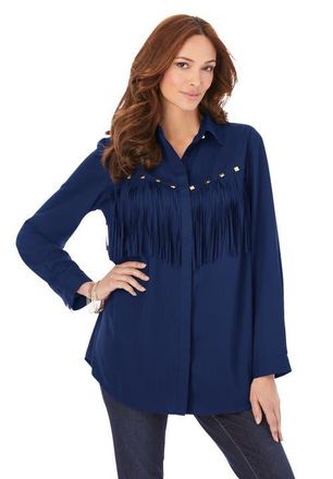 Roaman's Fringe Big Shirt in Evening Blue at Nordstrom, Size 36