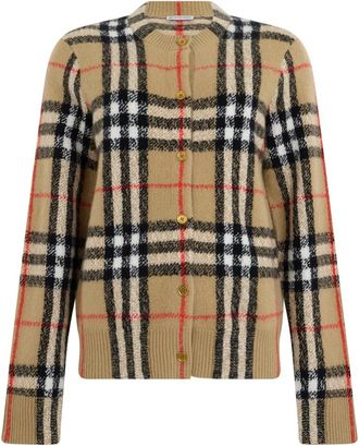 Burberry Cardigan in cashmere a quadri - - Knitwear - Donna - Beige - M