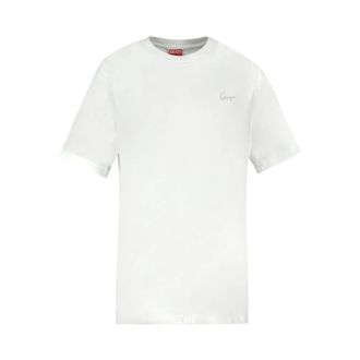 Kenzo T-Shirts, male, White, Size: L Signature Embroidered T-Shirt