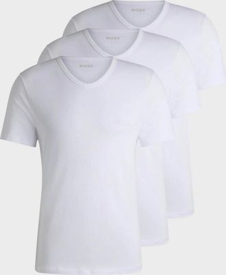 HUGO BOSS Mens BOSS Orange 3-Pack Mens V-Neck Underwear T-Shirts in Cotton Jersey - White 100 - Size: 42
