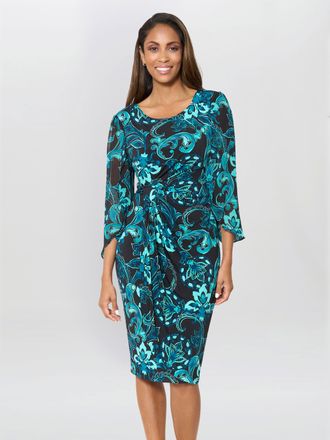 Gina Bacconi Womens Zelda Draped Jersey Dress - Black/Blue - Size 14 UK