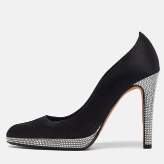 Rene Caovilla Ren&eacute; Caovilla Black Satin Crystal Embellished Platform Pumps