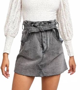 Free People Tie Waist Jean Skirt In Washed Black