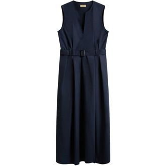 Woolrich Blauwe V-hals Jurk met Riem en Zakken - Dames - Casual kleedjes - Blauw - M - Kleedjes