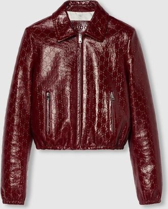 Gucci GG Embossed Leather Bomber Jacket, Red, Ready-to-wear