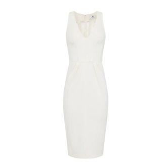 Elisabetta Franchi Midi Dresses, female, Beige, Size: S Lightweight Crepe Dress