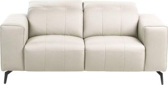 Beliani 2 Seater Sofa Light Beige Faux Leather Push-Back Manually Adjustable Headrest Metal Legs Modern Living Room OMMEL