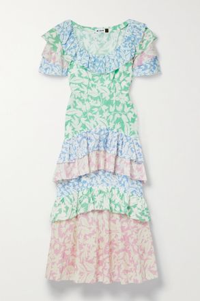 Rixo Benita Gestuftes Maxikleid Aus Baumwoll-voile Mit Fil Coupé Und Blumenprint - Grün