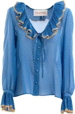 Valentino Blue Polka Dot Silk Blouse