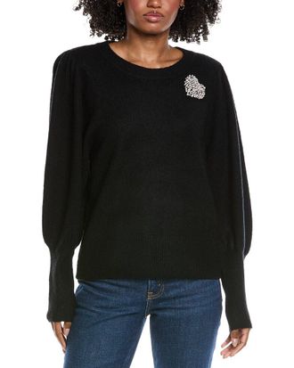 CeCe by Cynthia Steffe Heart Rhinestone Patch Puff Sleeve Sweater