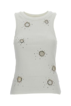 Des_Phemmes Fitted Tank Top with Crystal Application Detail
