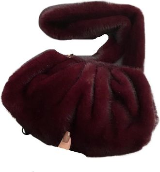 Generic Womens Plush Bags Soft Plush Bags For Women Fluffy Lady Handbag Clutch Bag Female Winter Shell Crossbody(Wine red)