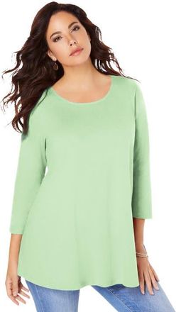 Roaman's Plus Size Ultimate Three Quarter Sleeve Swing Tee in Green Mint at Nordstrom, Size 32