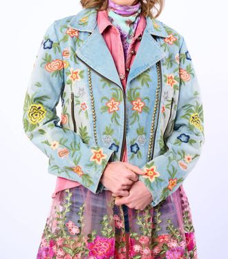 Aratta Lucinda Embroidered Motorcycle Jacket In Denim Wash