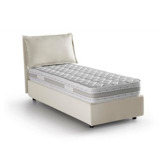 Dmora Cama Individual Roberta, Cama Contenedor Con Revestimiento De Tela, 100% Made In Italy, Apertura Lateral, Con Colch&oacute;n 80x190 Cm Incluido, Beige, Con E