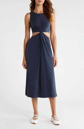 Beyond Yoga Around the World Front Twist Midi Dress in Nocturnal Navy at Nordstrom, Size X-Small