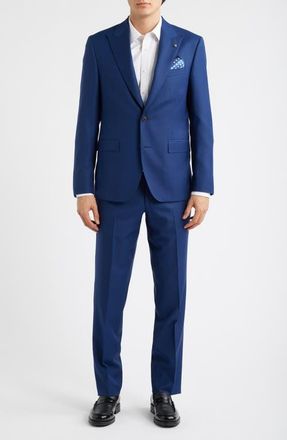 Jack Victor Engel Medium Blue Peak Lapel Wool Suit at Nordstrom, Size 38 Regular