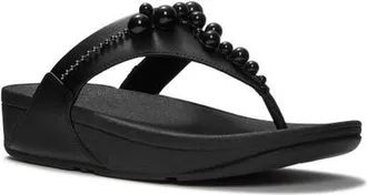 FitFlop Lulu Beaded Toe-Post Sandals in All Black at Nordstrom, Size 11