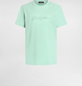 Dolce & Gabbana Cotton T-shirt With Dg Embroidery - Man T-shirts And Polos Green 46