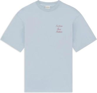 Dr&ocirc;le de Monsieur Le T-shirt Slogan Calligraphy - Heren - T-shirts - Blauw - XS - Katoen - Tops