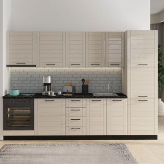 Dmora Despensa De Cocina Hallst, Mueble De Cocina 6 Estantes, Puerta Batiente, 3 Puertas, 60x58x214h Cm Blanco Crema