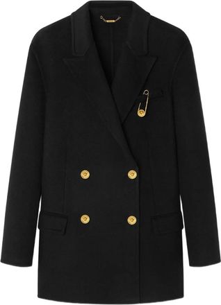 Versace safety-pin double-breasted coat - Black