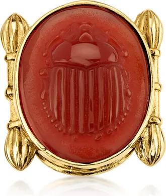 Ross-Simons Italian Tagliamonte Red Agate Scarab Ring in 18kt Gold Over Sterling