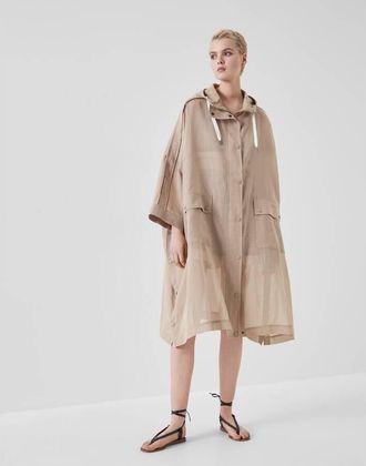 Brunello Cucinelli WomenS Medium Brown Oversized Hooded Coat, Size 4