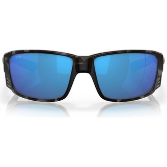 Costa Tuna Alley 60mm Polarized Mirrored Rectangular Sunglasses in Tiger Shark /Blue Mirror 580G at Nordstrom
